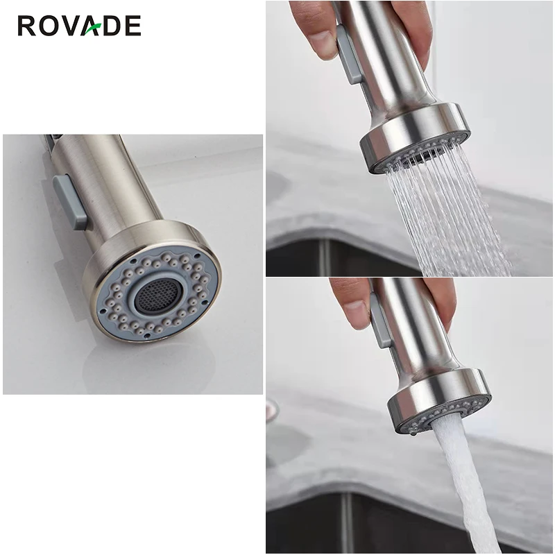 ROVODE Kitchen Faucets Solid Brass Single Handle Single Lever Pull Down Sprayer Spring Kitchen Sink Faucet Matte Black 8032