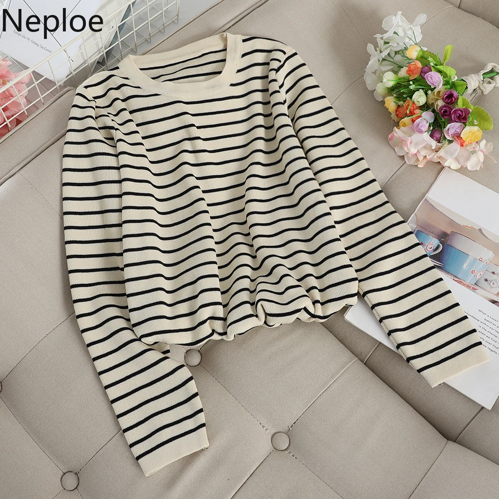 Neploe Two Piece Outfits for Women Striped Long Sleeve Tshirt+high Waist Wide Leg Pants Korean Fall Clothes Suit 2 Piece Set