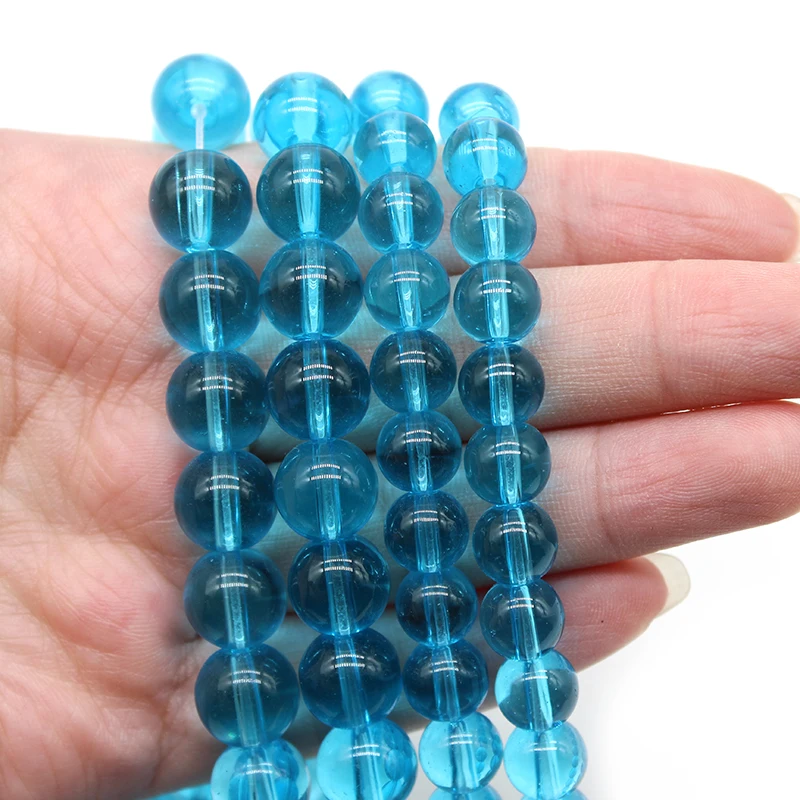 Natural Light Blue Glass Stone Charm Round Loose Spacer Beads for Jewelry Making Needlework DIY Bracelet Necklace 4/6/8/10/12 MM