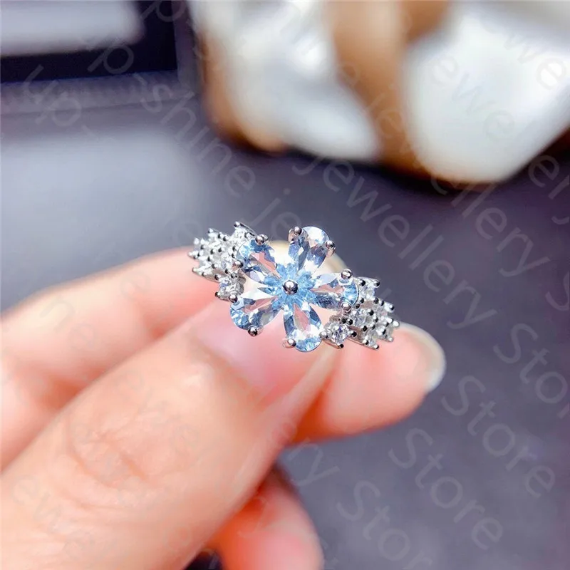 

New style 925 silver ring, inlaid with natural aquamarine women's ring, beautiful and temperament