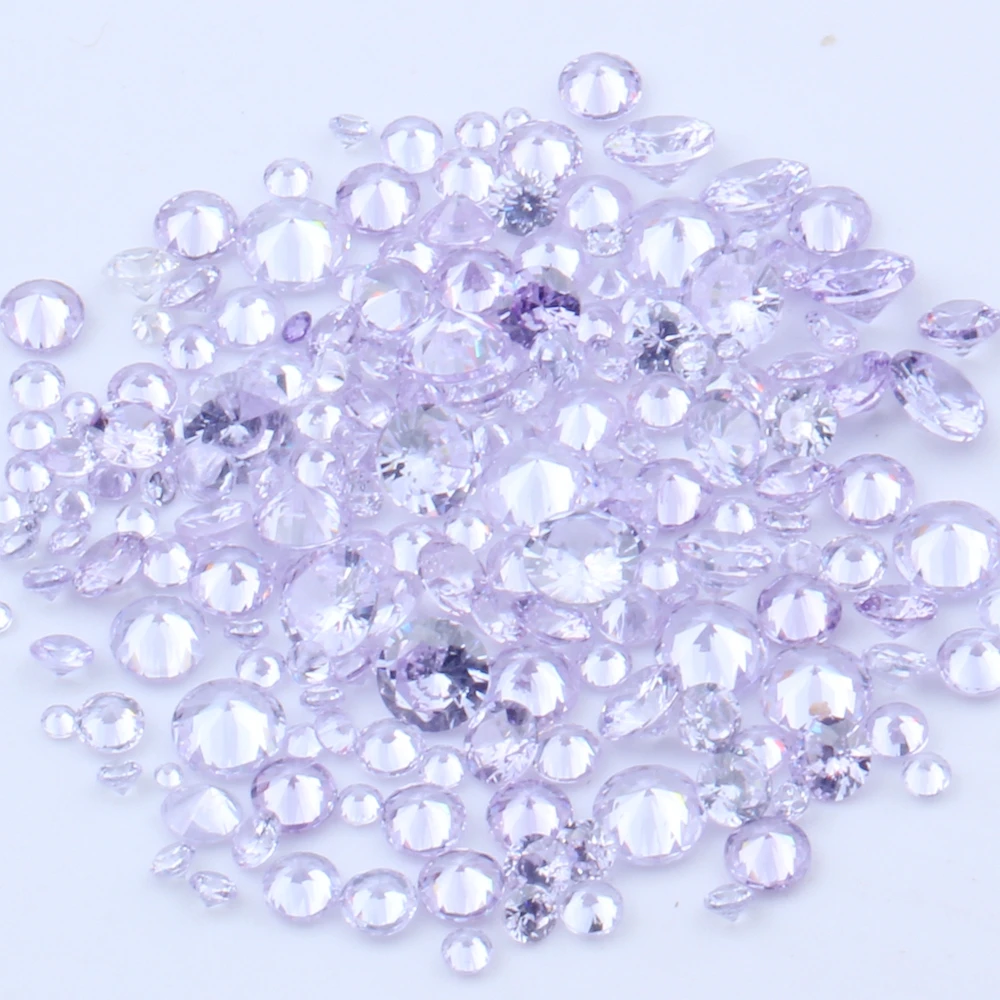 100pcs 1mm-4mm 5A And Mixed Sizes Round Beads Cut CZ Stone Brilliant Light Purple Color Cubic Zirconia Synthetic Gems stone