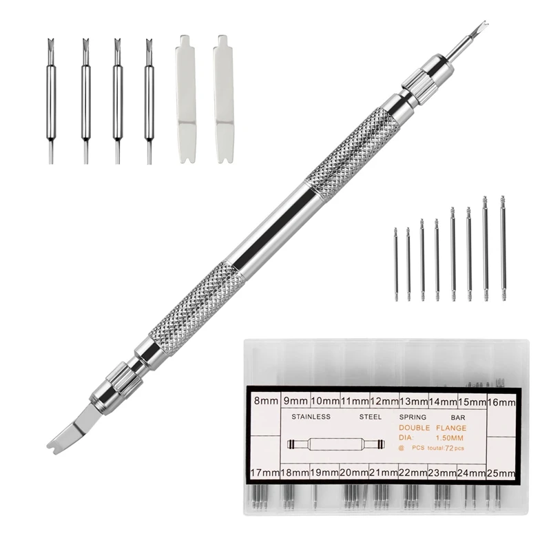 Watch Band Strap Tool Kit,98 In 1 Link Remover,Spring Bar Tool With Extra 72Pcs Pins,15Pcs Cotter Pin,1Pcs Holder,1Pcs Head Hamm