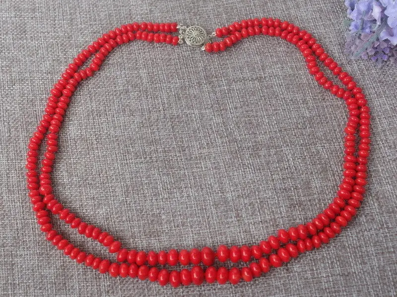 huij 004906 2strds Red Coral Rondelle necklace  discount 40%