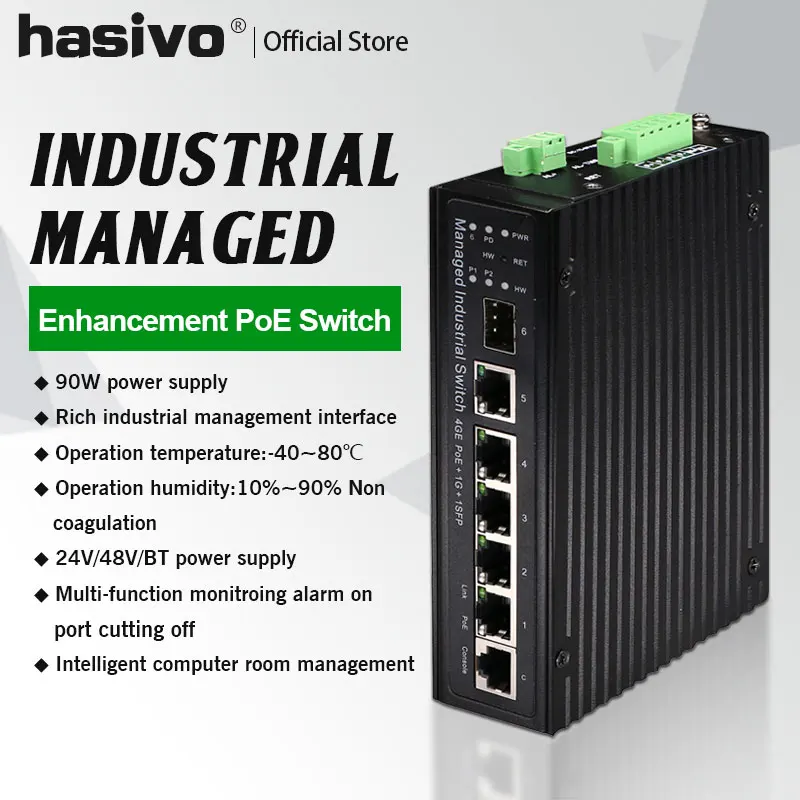 

Industrial Ethernet management switch intelligent Gigabit 4 Gigabit port +1Gigabit +1SFP monitoring rail type