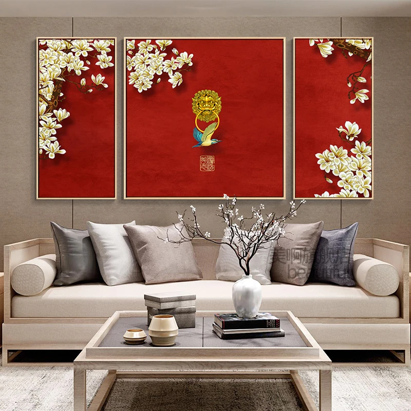 EECAMAIL DIY Diamond Painting Full Diamond Embroidery Zen Chinese Style Flower Bird Triptych Paste Diamond Painting No Frame