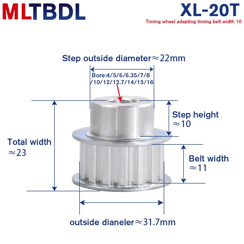 XL 20T Timing Pulley 11mm Width  4/5/6/6.35/7/8/10/12/12.7/14/15/16mm Bore 5.08mm pitch  Transmission Gear Toothed Belt Pulley