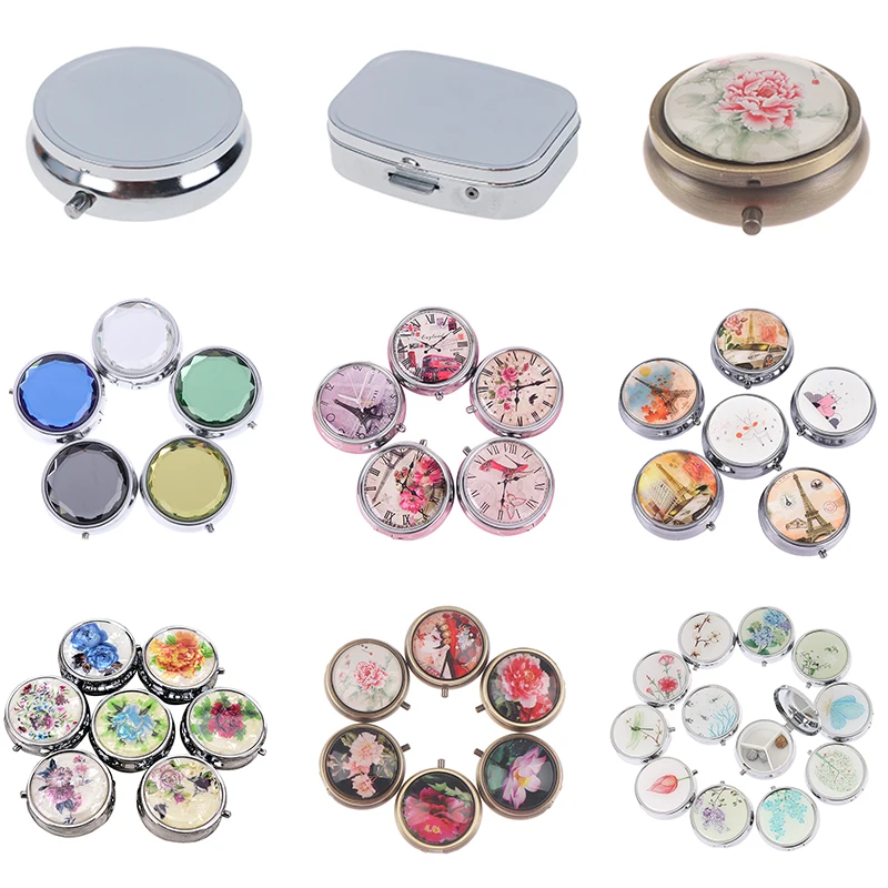 1PCS Metal Pill Keychain Multi Styles Medicine Organizer Portable Pill Box Makeup Storage Container Folding Pill Case