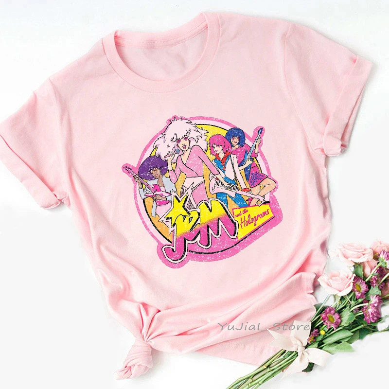 T Shirt Women Clothes 2024 Funny Jem And The Hologram Pink T-Shirt Female Harajuku Shirt Summer Tops Tee Shirt Femme