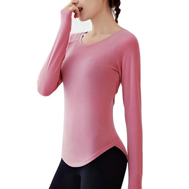 Tops cortos de gimnasio para mujer, camisas de manga larga para Yoga, Sexy, sólido, ajustado, sin espalda, entrenamiento, cuello redondo, Tops deportivos, ropa de Fitness