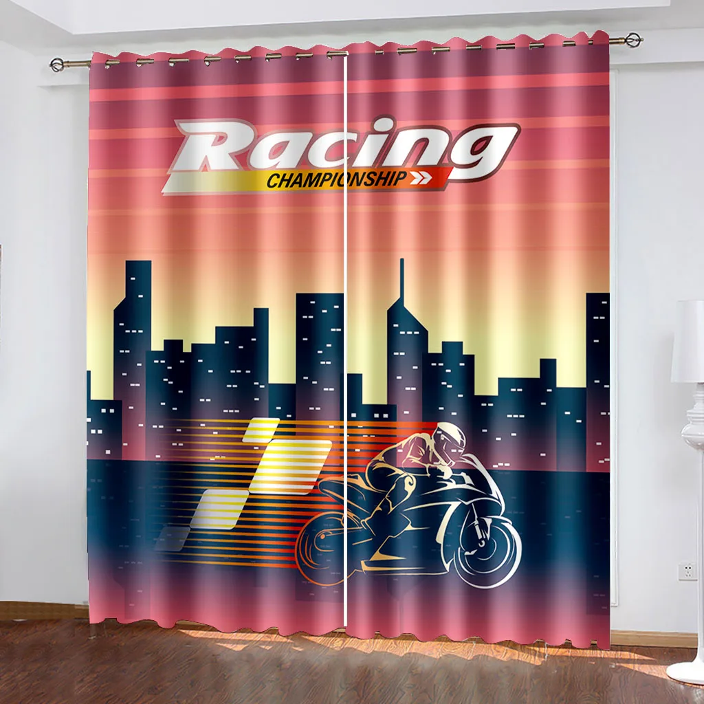 

Motorcycle Illustration Printing Curtains Two Independent Curtains on The Left and Right Side Blackout Curtains for Bedrooms