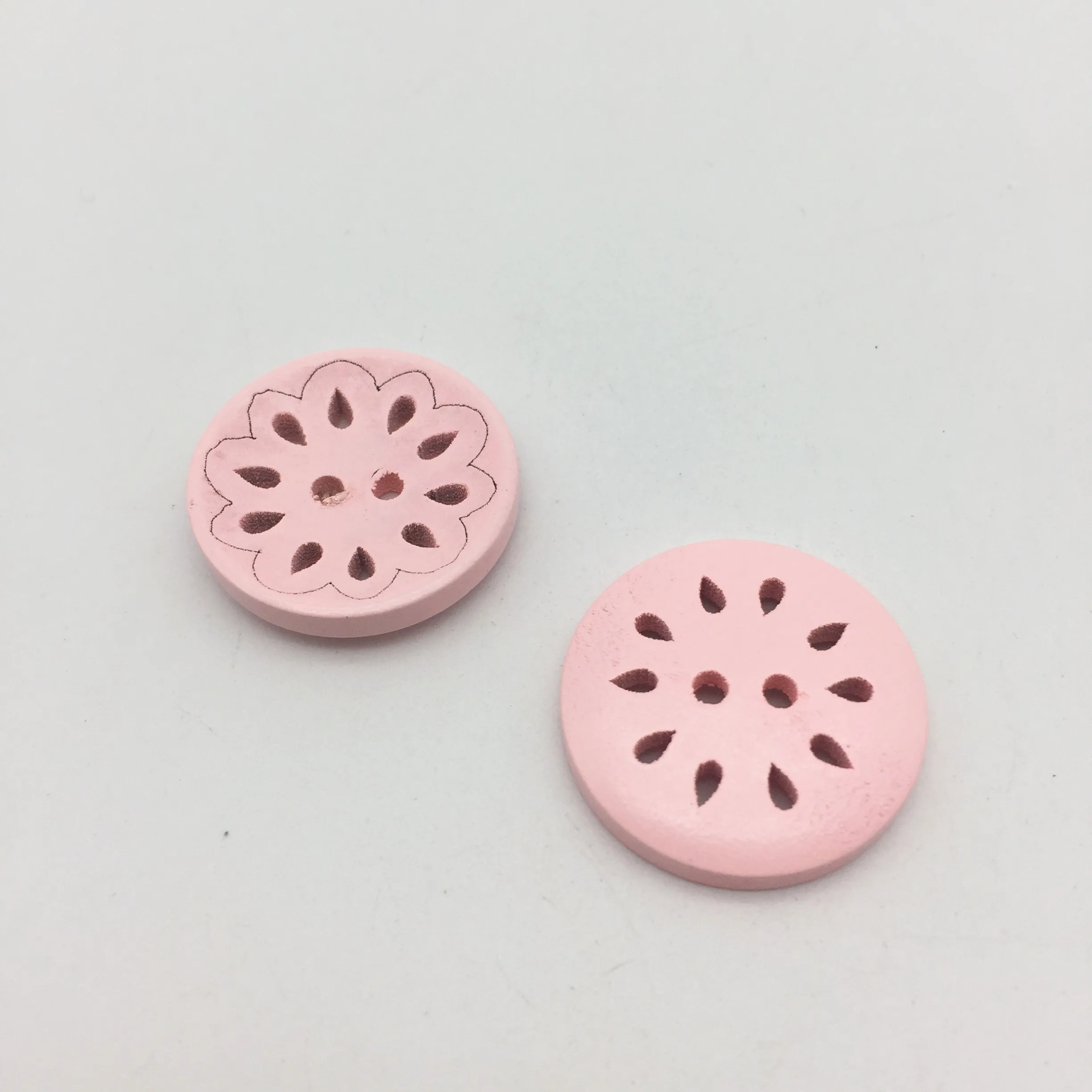 20pcs 25mm Pink Wood Round Hollow Flower Buttons Sewing Accessories 2 Holes Embellishments Cardmaking Scrapbooking Crafts