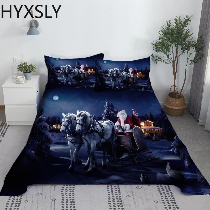 Christmas Snowman Bed Sheet Set Santa Claus 3D Carton Polyester Bed Flat Sheet With Pillowcase Kids Bedding 2/3pcs Modern Design