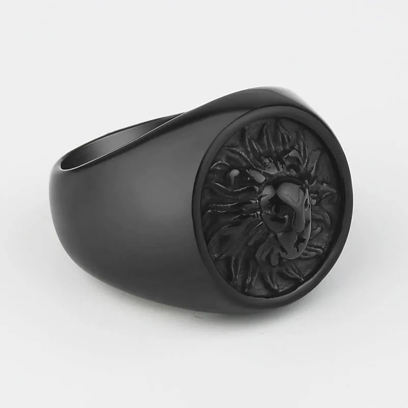 Punk Vintage Lion Ring Round Solid Animal Lion Head Ring for Men Stainless Steel Hiphop Cool Rings Jewelry Wholesale
