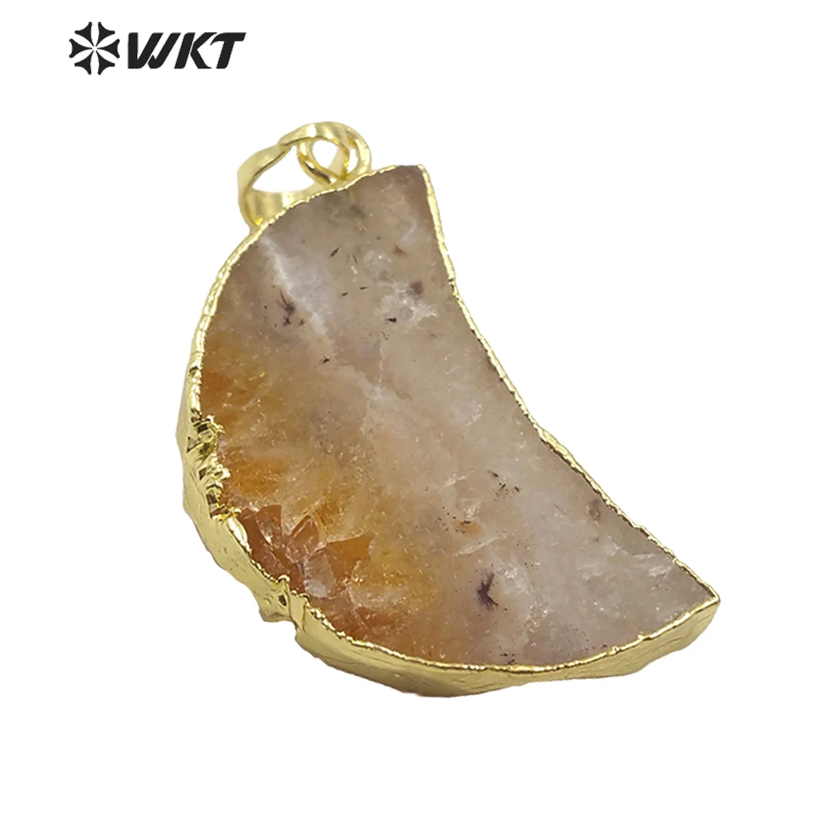 

WT-P1524 WKT Natural Stone Pendant Moon Shaped Yellow Crystal Pendant Gold Electroplated Fashion Vintage Necklace Pendant