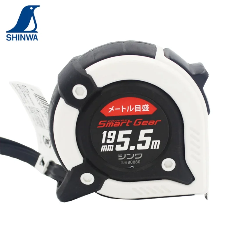 Shinwa-fita Métrica Pinguim Régua Medida Engrenagem Inteligente Shock Absorber Belt Clip Hand Strap 55 m