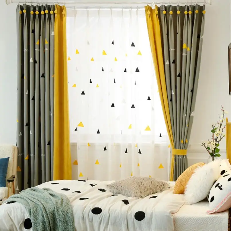 

Nordic Fashion Geometric Splicing Curtain Contracted Contemporary Curtains for Living Room Bedroom Shading Nordic Day Type Style