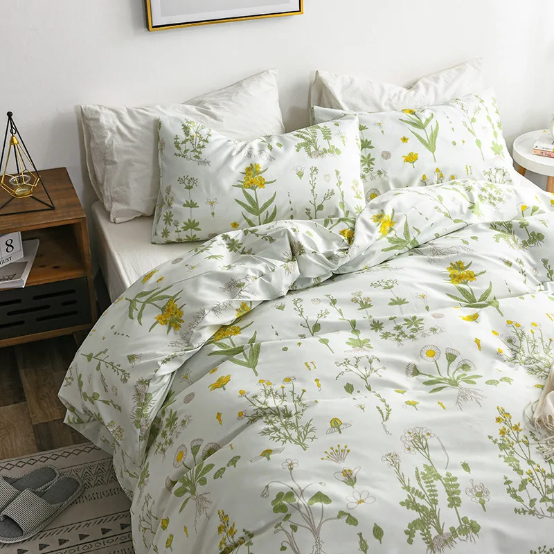 

Nordic Bedding Set with Floral Duvet Cover, Pillowcase, Grid Bed Linen, US, AU, EU Size, Queen, Double, Home, Hotel Bedclothes