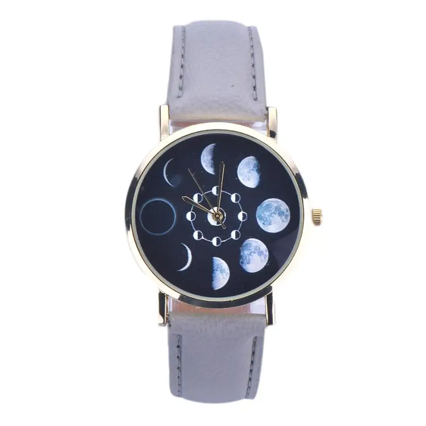 Vogue Lunar Eclipse Pattern Watch Women Elegant Design Clock Leather Quartz Wrist Watch relogio masculino Vogueable