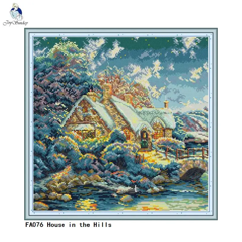 

House in the Hills Cross Stitch kits 14ct Counted Printed Canvas 11ct Fabric Embroidery DIY Handmade Needlework Crafts