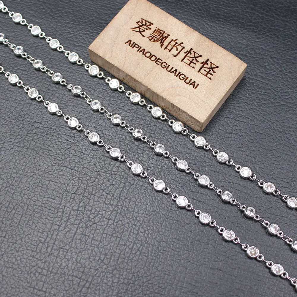 APDGG 1 Meter Bezel Set 4mm Clear CZ White Gold Plated Copper Fashion Chain Paperclip Neck Chain Pearl Jewelry Making DIY