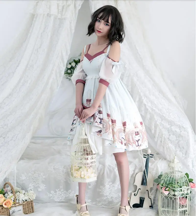 

Cute Kawaii Lolita OP Princess Dress Cos Lolita Vintage Court Dress Sweet Loli Tea Party Bowknot Vestidos