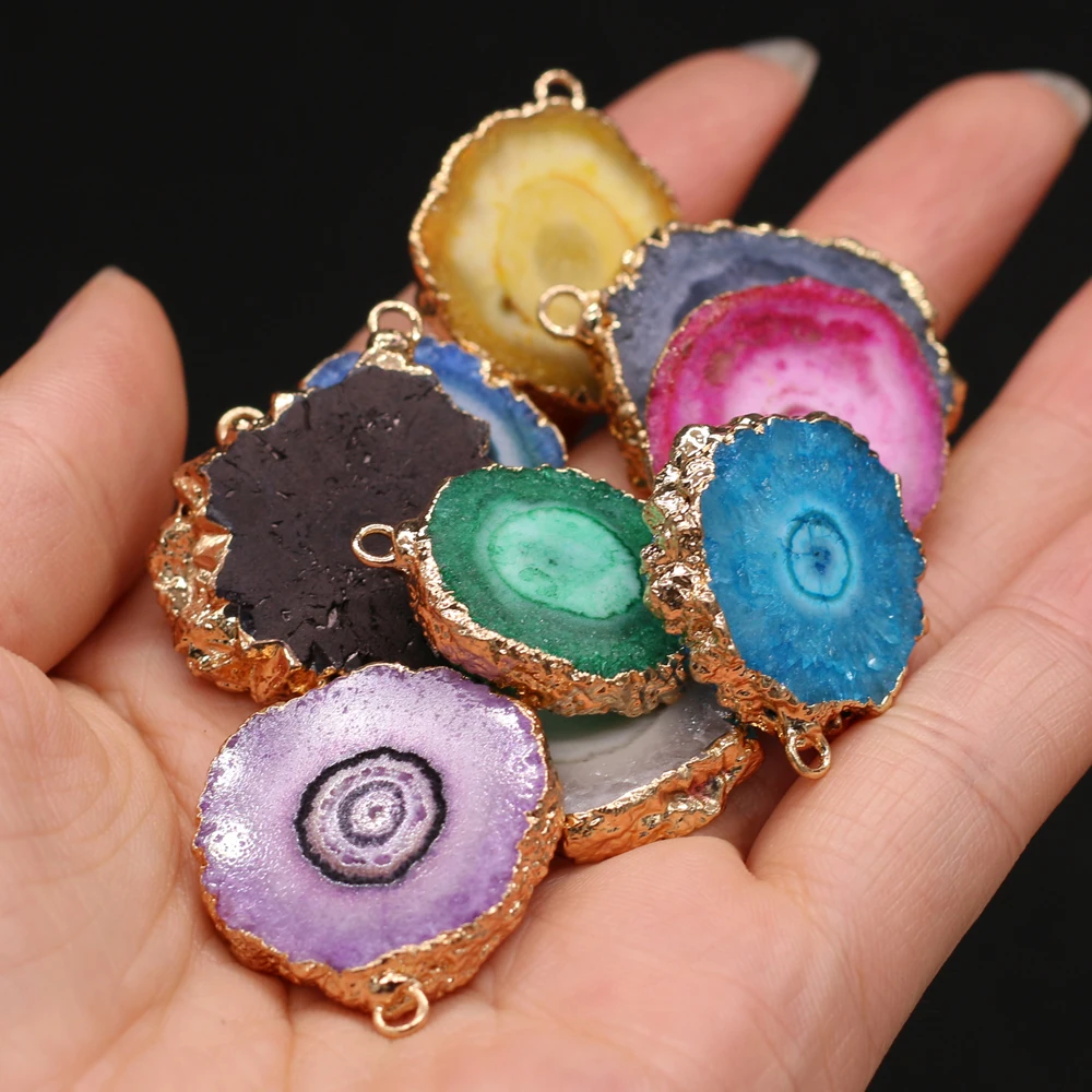 Pedra Natural Pingente Irregular Rodada Ágatas Druzy Slice Encantos para As Mulheres Jóias Fazendo DIY Brinco Colar Acessório