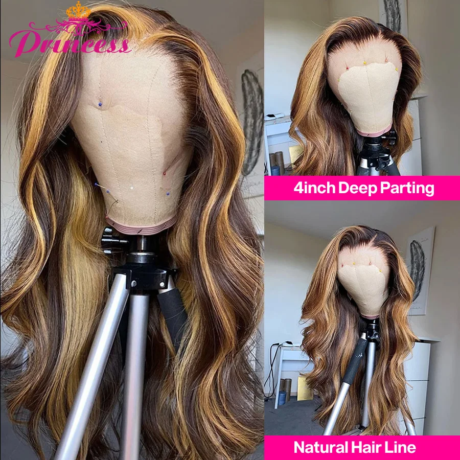 Princess Highlight Wig Lace Front Human Hair Wigs 13x4 Honey Blonde Pre Plucked Peruvian Body Wave HD Lace Frontal Wig For Women