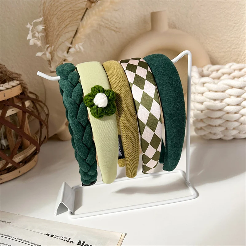 Fashion Korea INS Green Padded Womens Headband Woolen Autumn/Winter Hair Band Headwear Girl Wide Side Hair Hoop Hair Accessories