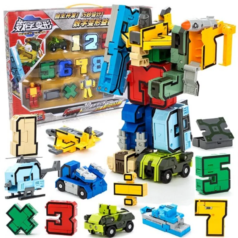 0-9 Number Symbol Transformation Fit Robots Set Assembly Action Figures Digit Custom Robo for Boy New Year Gift