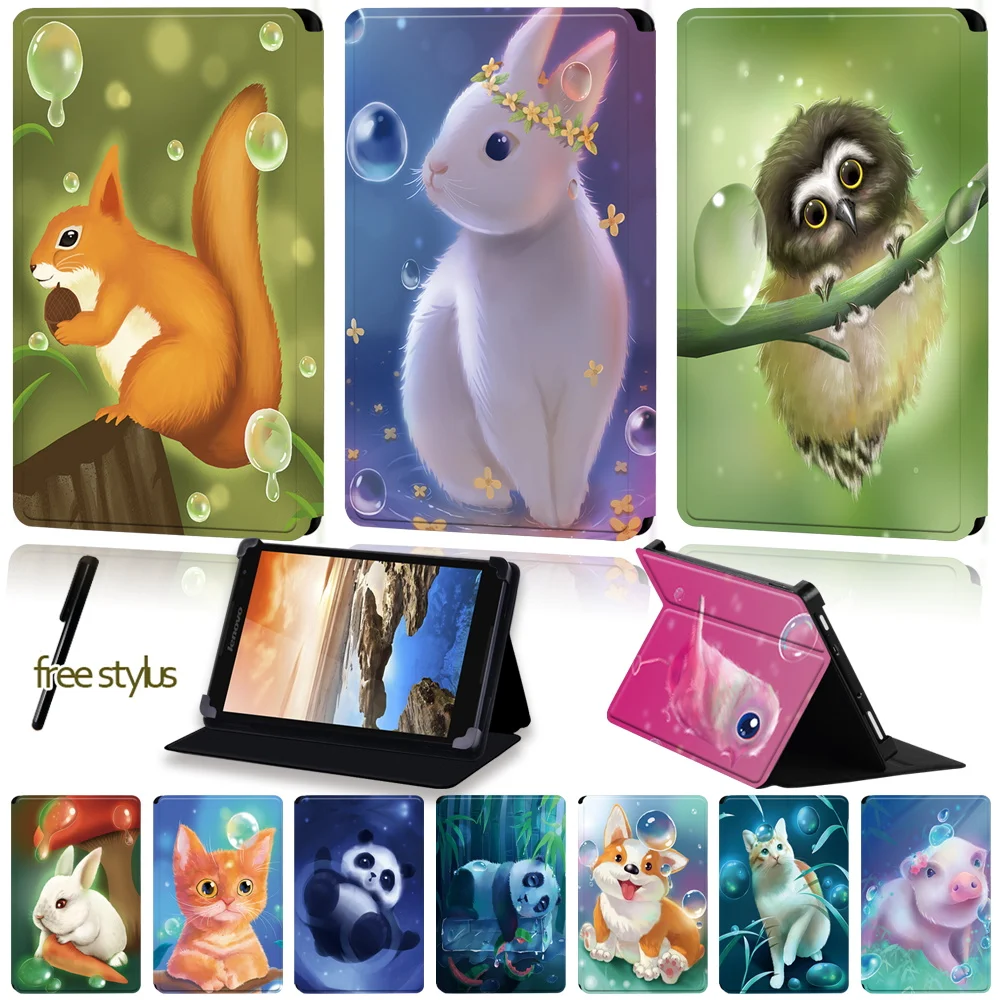 Universal Tablet Case for Lenovo Tab 8 /Tab A7-30/Tab A7-50/Tab A8-50 /Tab S8-50 /Yoga Book /Tab 4 Animal Pattern Series+Stylus