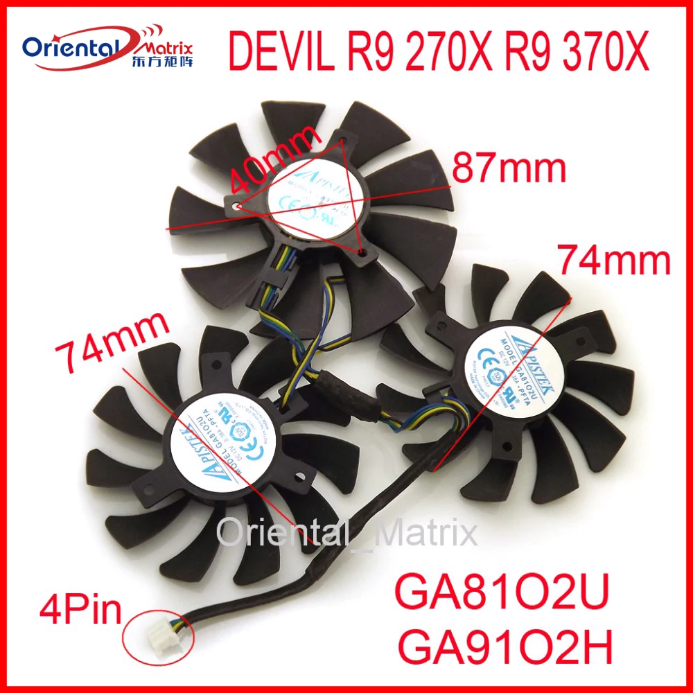 

3pcs/lot APISTEK GA91O2H GA81O2U 12V 0.38A 4Wire 4Pin For Dataland DEVIL R9 370X R9 270X 2G Graphics Card Cooler Cooling Fan