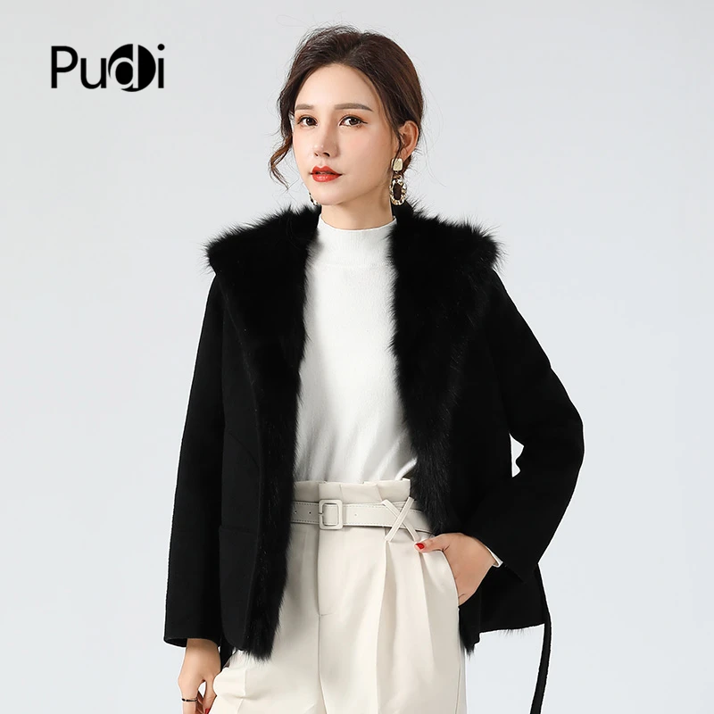 

Pudi Women Winter Real Fox Fur Coat Jacket 2021 Ins Hot Lady Female Over Size Genuine Fox Hood Parka Trench Z20173