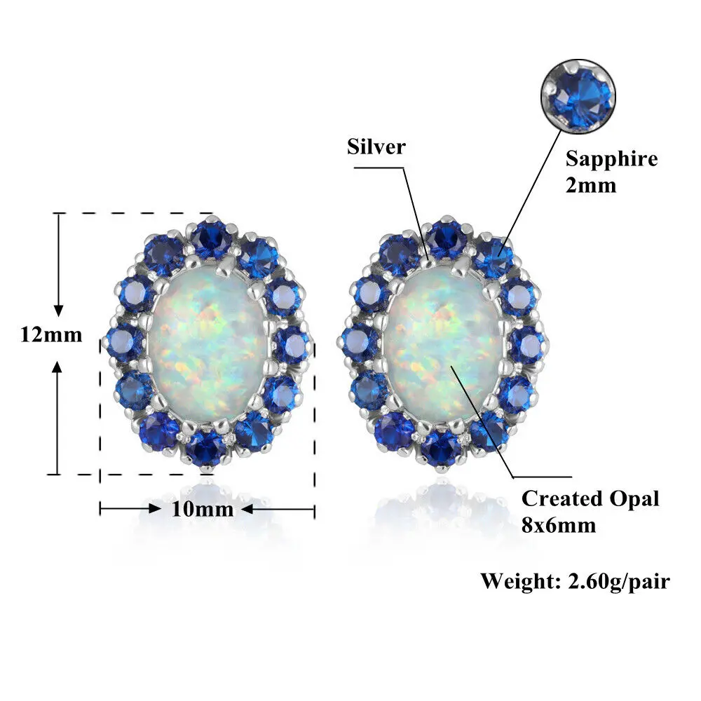 CiNily Green & Blue Fire Opal Stud Earrings Silver Plated Big Oval White Stone Filled Earring Lavish Fully-Jewelled Female Gifts