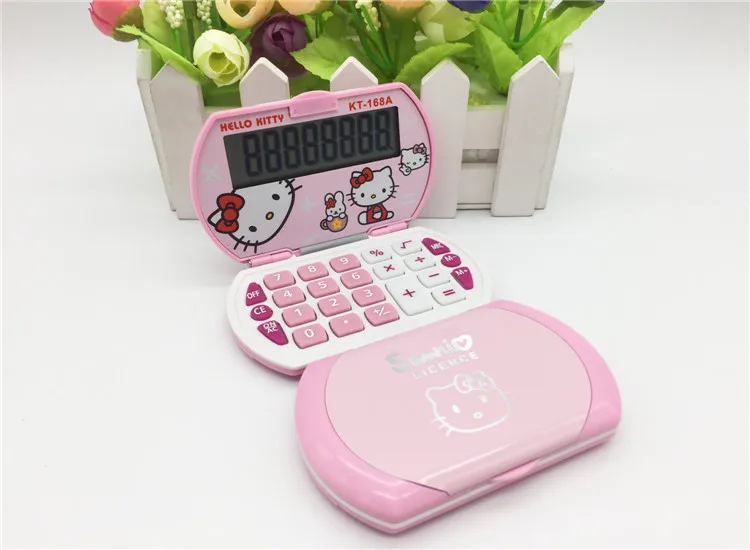 8-digit extra large display Pocket flip Head cute cartoon Calculator Portable Carry Fold Mini Calculator for Girls