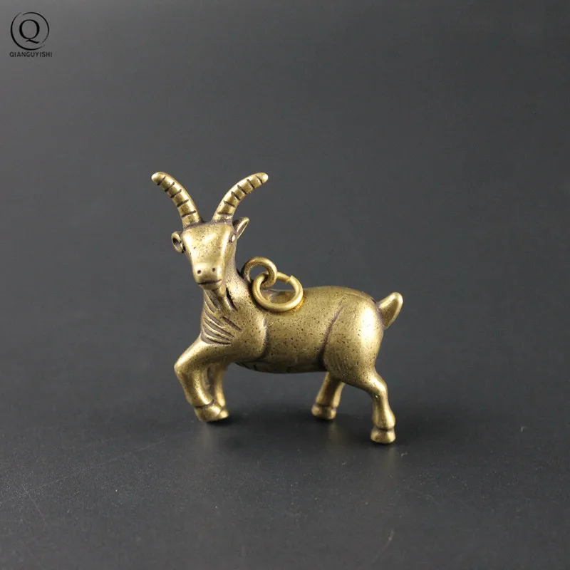 Kawaii Copper Goat Keychain Pendants Trinkets Brass Animal Model Sheep Desktop Ornaments Men Car Key Chain Rings For Girl Gifts