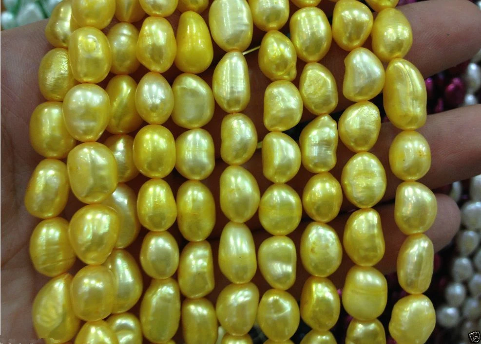 

HABITOO Wholesale 8-9MM Yellow Irregular Freshwater Pearl Loose Beads 14 inchs DIY for Jewelry Making