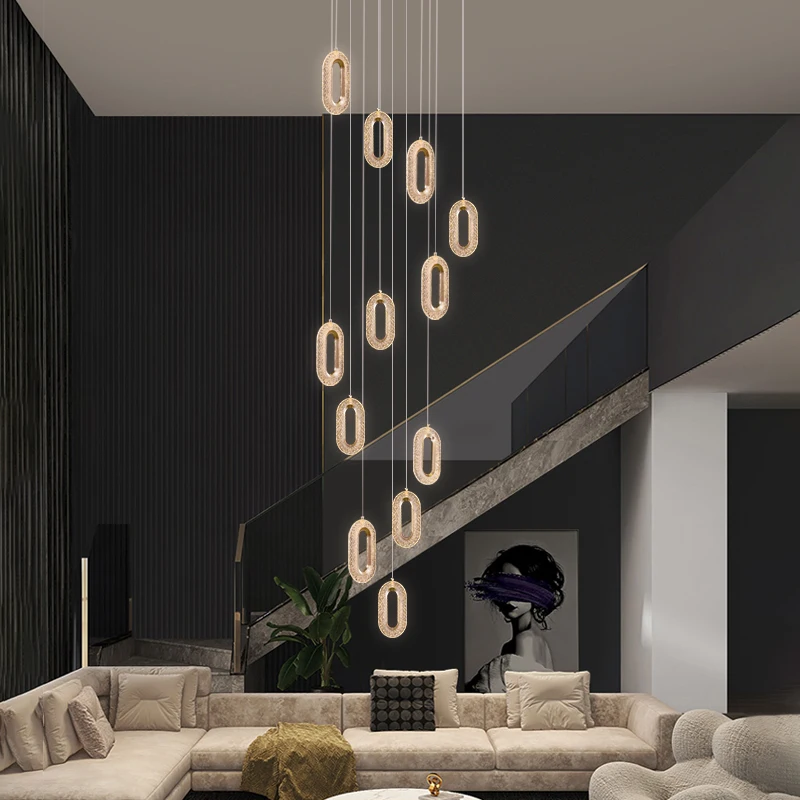 

Duplex Building Chandelier Villa Living Room Pendant light Floor Cantilevered Crystal Luxury Staircase Droplight of the Ded