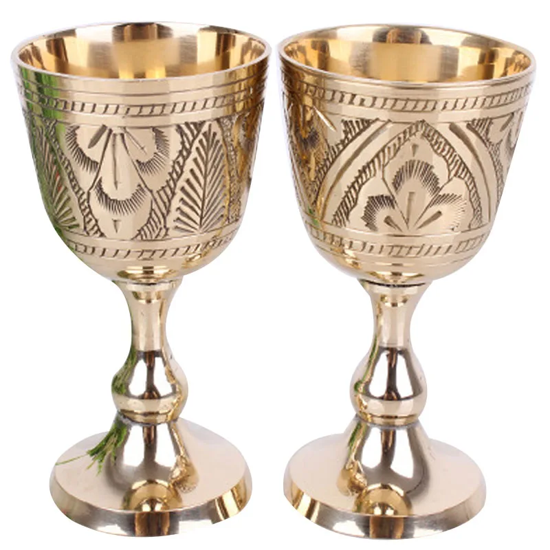кружка 120ML Pure Brass Wine Glass Classical Wine Cup Handmade Small Goblet Home Bar Party Copper Wine Glass Mug Pattern Random