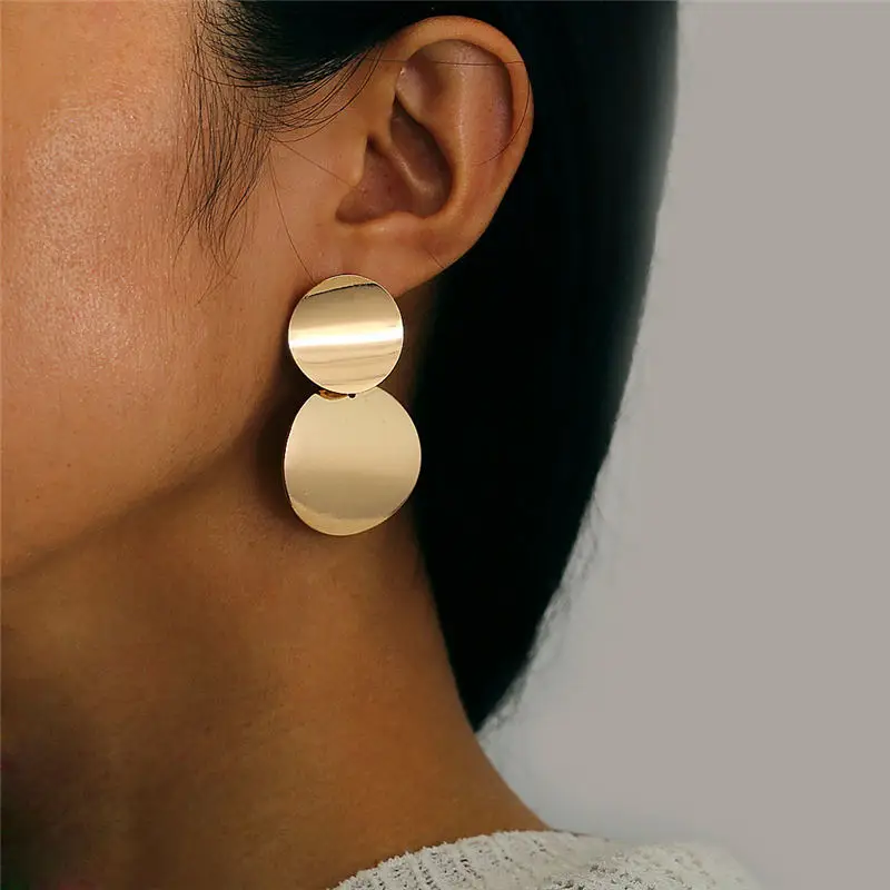 Pendientes colgantes redondos para mujer, aretes coreanos geométricos, corazón redondo, Color dorado, joyería de boda, nueva moda