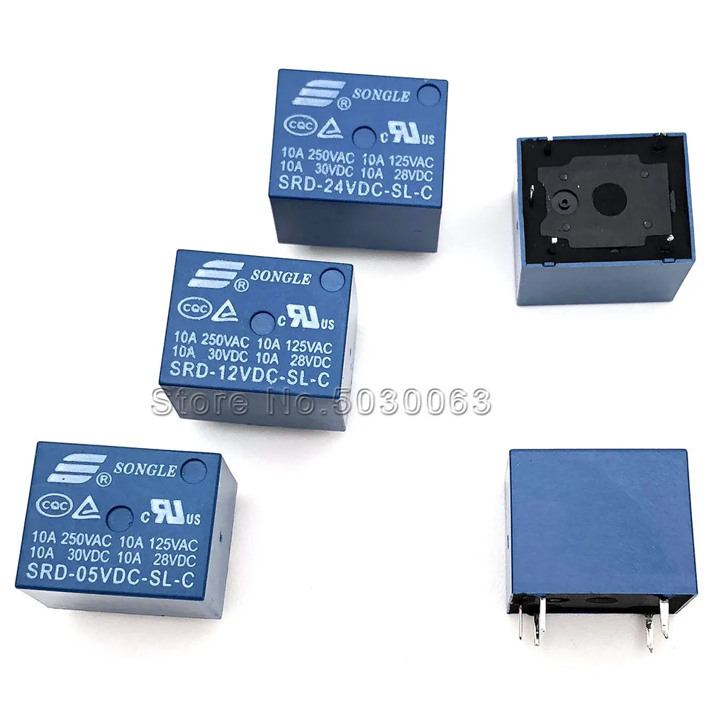 2PCS/LOT SRD-05V/12V/09V/24VDC-SL-C 5pin  Songle relay 5-foot 10A high current T73 five pin 5P