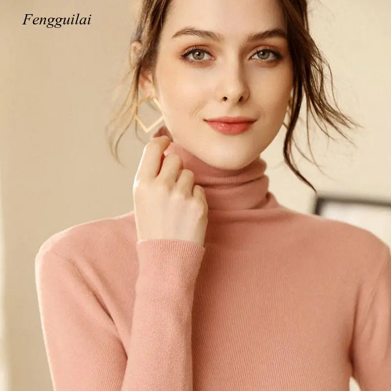 Casual Turtleneck Slim Knitted Sweater Pullover Women Autumn Winter Fashion Solid Pull Femme Jumpers Long Sleeve Sueter Mujer