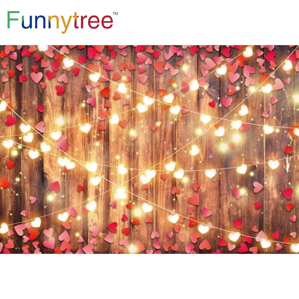 Funnytree Red Heart Wood Backdrop Happy Valentine's Day Wedding Love Romantic Party Banner Photography Background Photo Booth