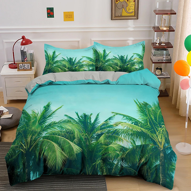 Comforter Cover Tropical Botanical Leaves Duvet  Bedding Set Quilt  Microfiber Decoration