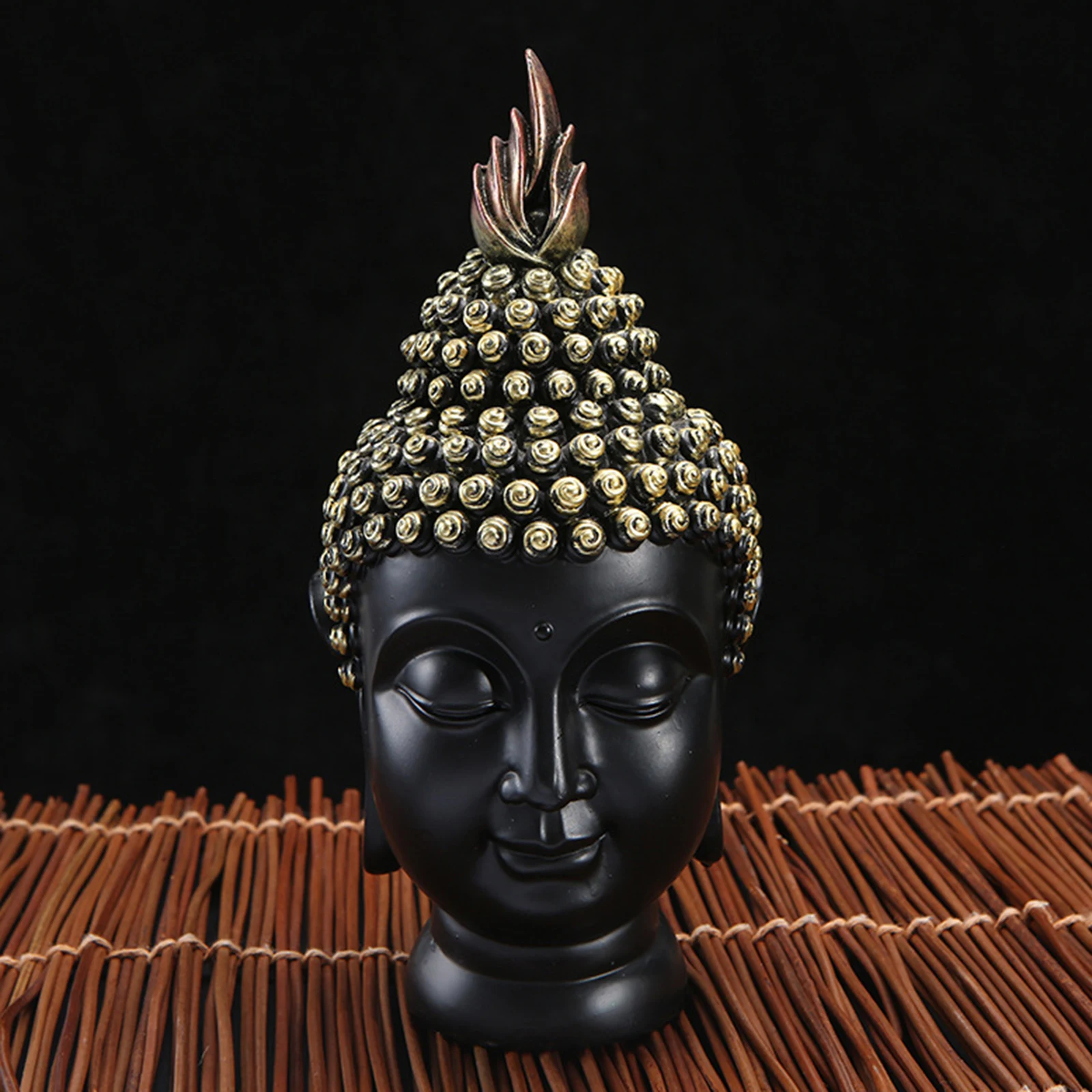 Buddha Head Figurine, Resin Figure Statue for Desktop Study Ornament 9.5x9.5x20cm Buddhism Religious Decoration