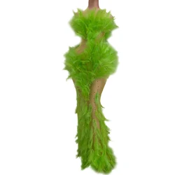 Green Feather Dresses for Women Summer See-througth Mesh Outfits Dress Lady Nightclub Party Stage Wear Singer Costume