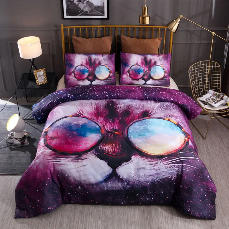 

Lovely Galaxy Cat Printed Bedding Set Floral Duvet Cover Sets Queen King Quilt Cover Bed Linen