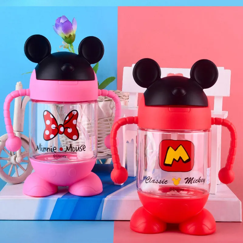 250ml Disney MICKEY Baby feeding cups with straw Minnie kids water bottles Toddlers Sippy cup  Outdoor Portable Children's Cups