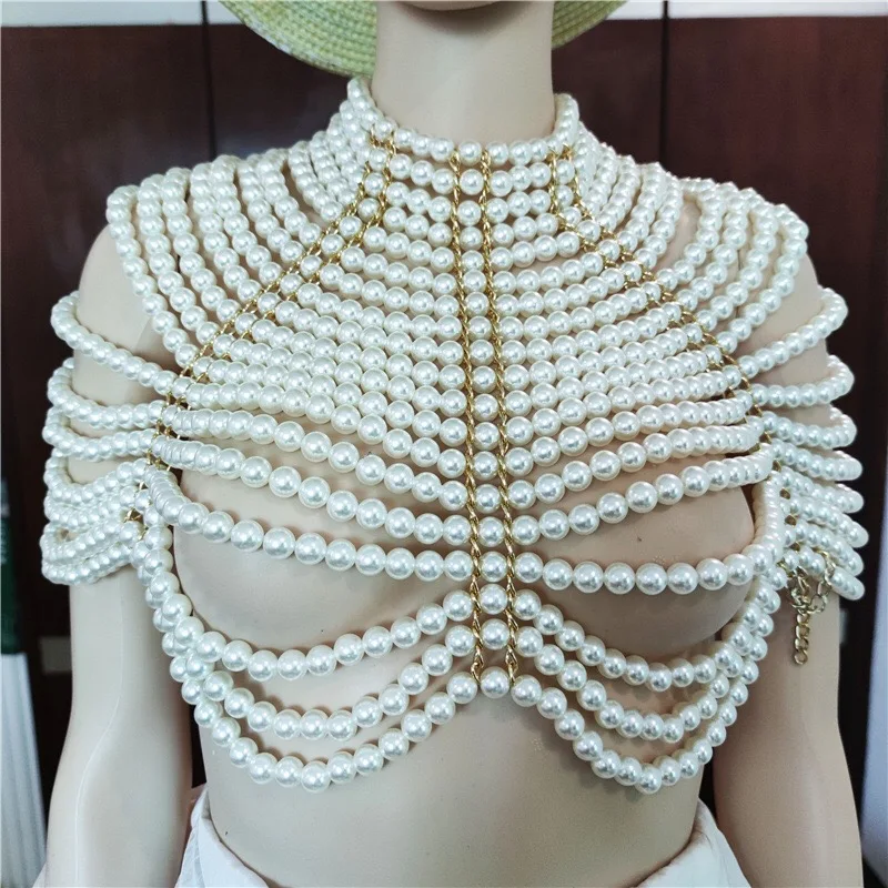 

Luxury brand designs pearl necklaces beads woven shawls for women's wedding dresses engagement party shoulder-chain jewelry