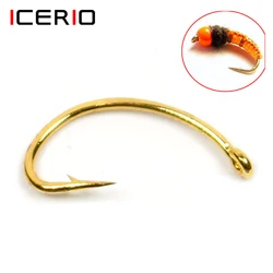 200PCS Gold Color Fly Hook Nymph Scud Midge Caddis Shrimp Fly Tying Hook #10 #12 #14 #16 Fly Fishing Hook