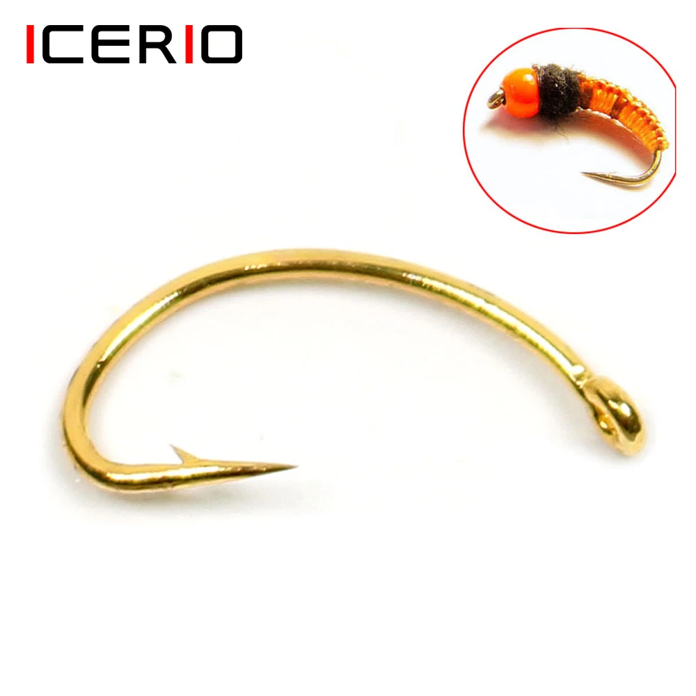 200PCS Gold Color Fly Hook Nymph Scud Midge Caddis Shrimp Fly Tying Hook #10 #12 #14 #16 Fly Fishing Hook